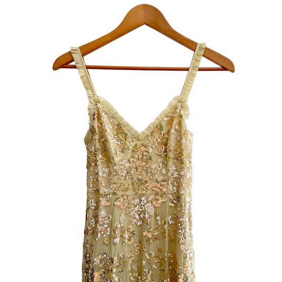 NEEDLE & THREAD Valentina Yellow Tulle Lace Sequin Ruffle Gown Maxi Dress 4 - Picture 4 of 12